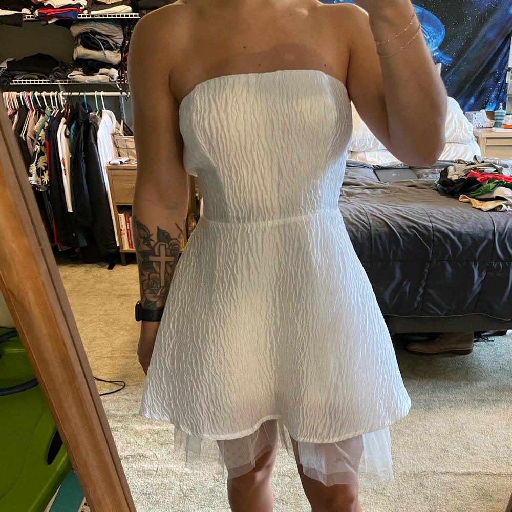 White mini dress with Tull underlay from a boutique in Nashville, TN